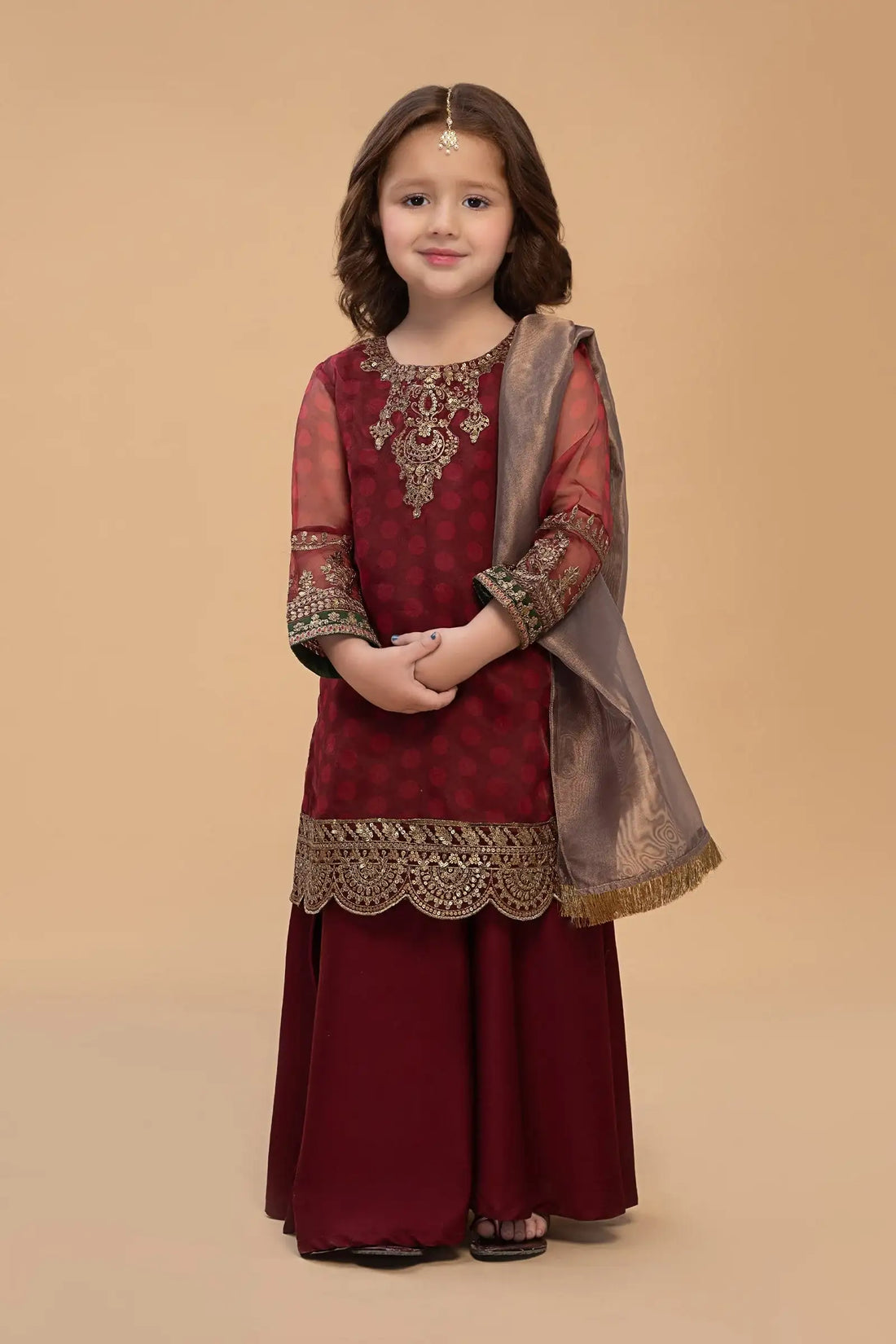 Maria B | Girls | MKS-EF23-06R1 (Maroon) -  Maria B Maria B Kids - Original Designer Dress - House of Maryam
