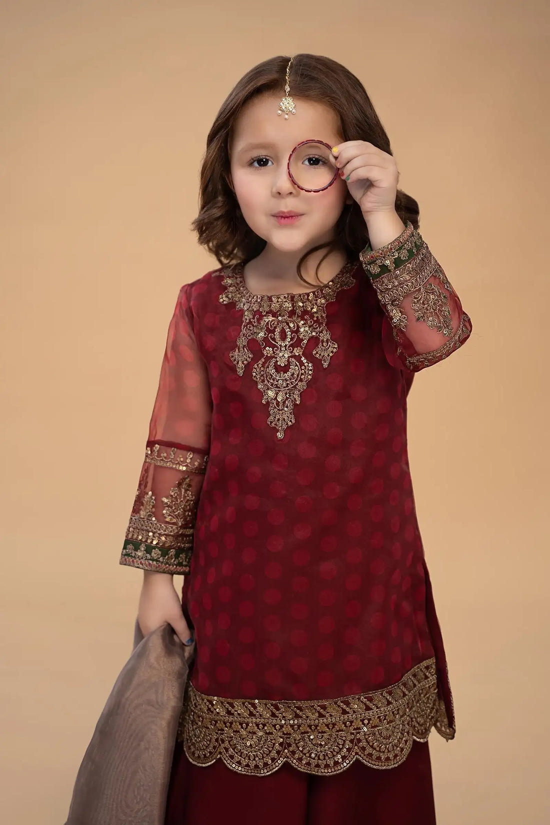 Maria B | Girls | MKS-EF23-06R1 (Maroon) -  Maria B Maria B Kids - Original Designer Dress - House of Maryam