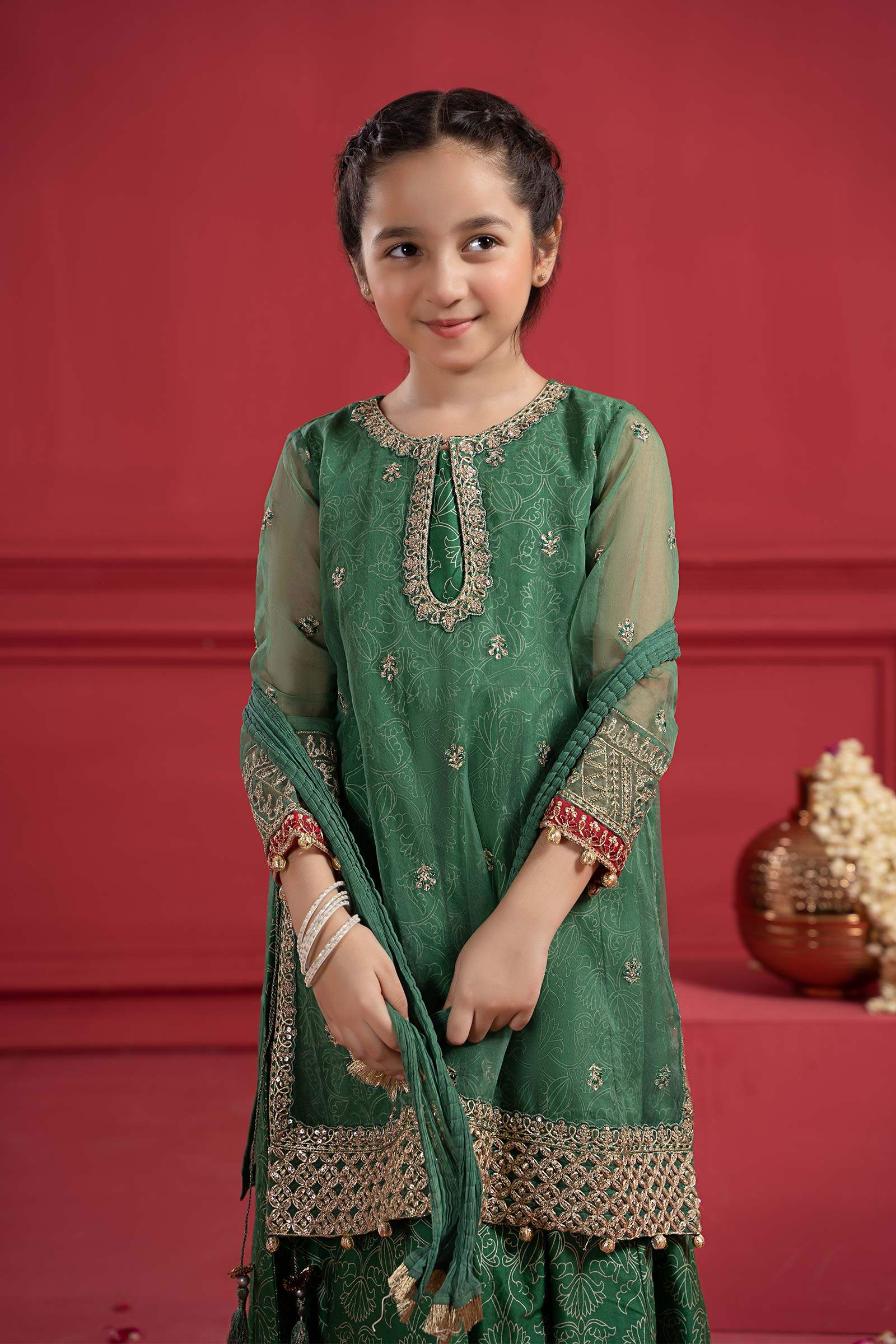 Maria B | Girls | MKS-W23-21 (Green) -  Maria B Maria B Kids - Original Designer Dress - House of Maryam