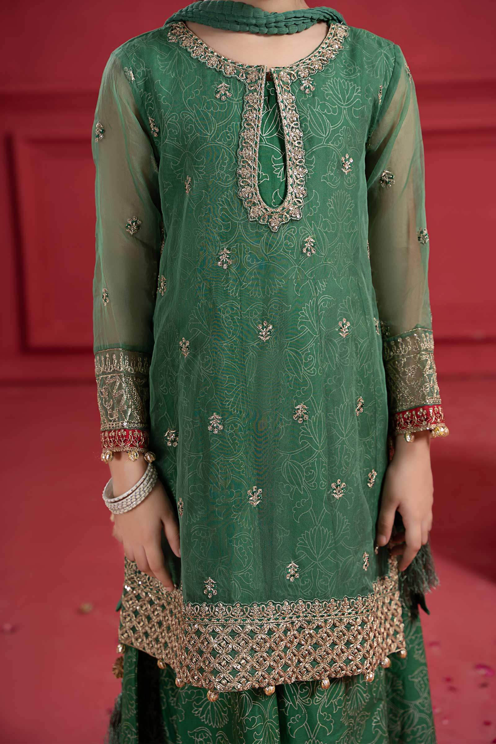 Maria B | Girls | MKS-W23-21 (Green) -  Maria B Maria B Kids - Original Designer Dress - House of Maryam