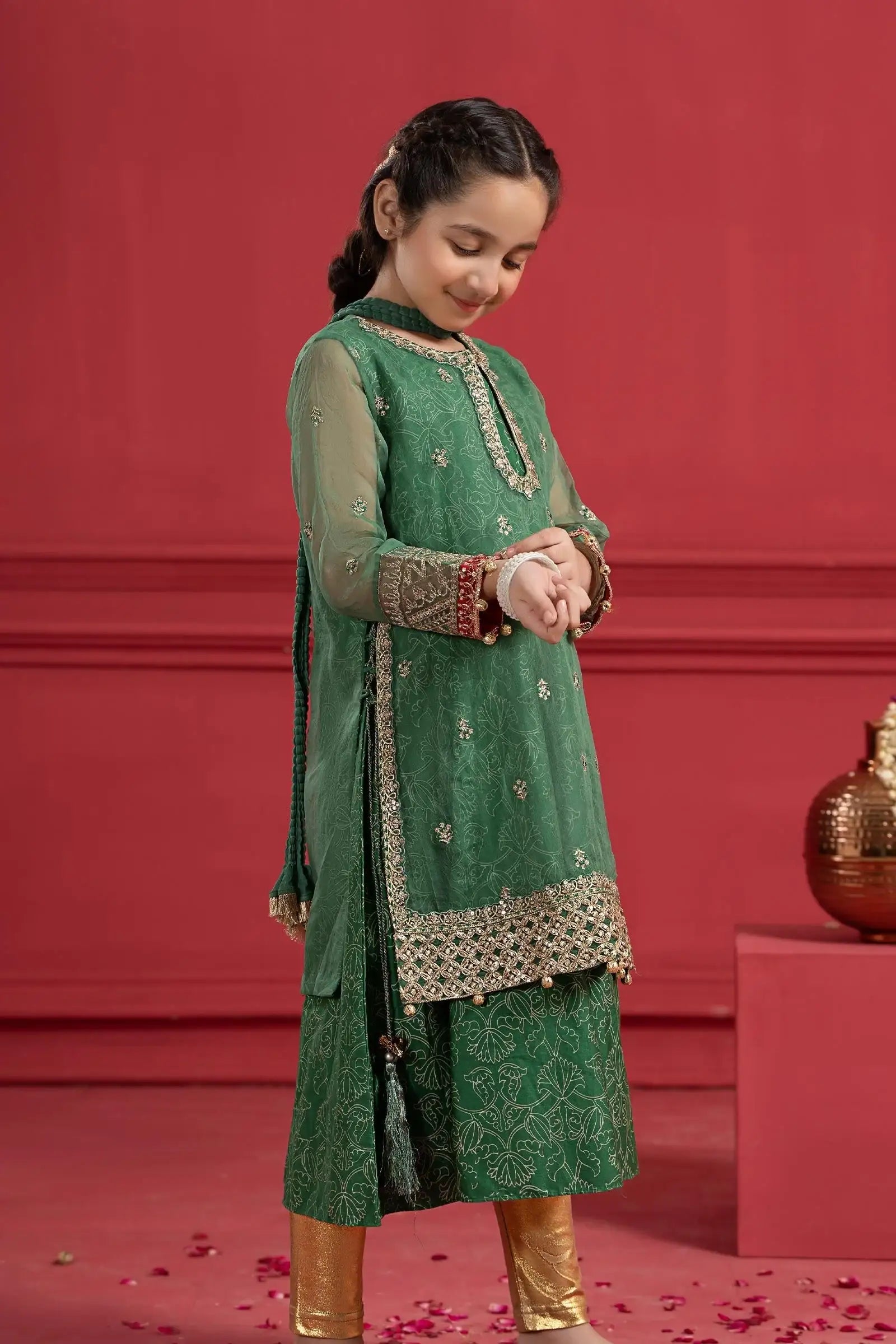 Maria B | Girls | MKS-W23-21 (Green) -  Maria B Maria B Kids - Original Designer Dress - House of Maryam