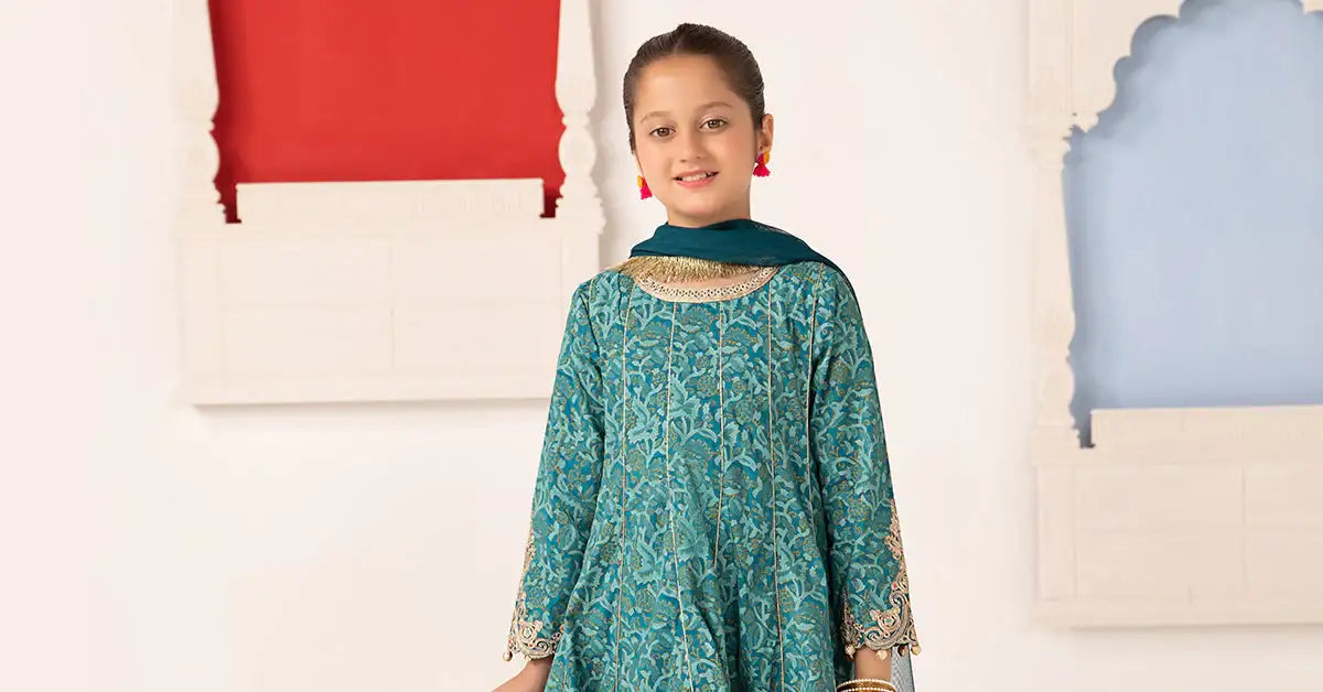 Maria B | Girls | MKS-EA24-05 (Teal) -  Maria B Maria B Kids - Original Designer Dress - House of Maryam