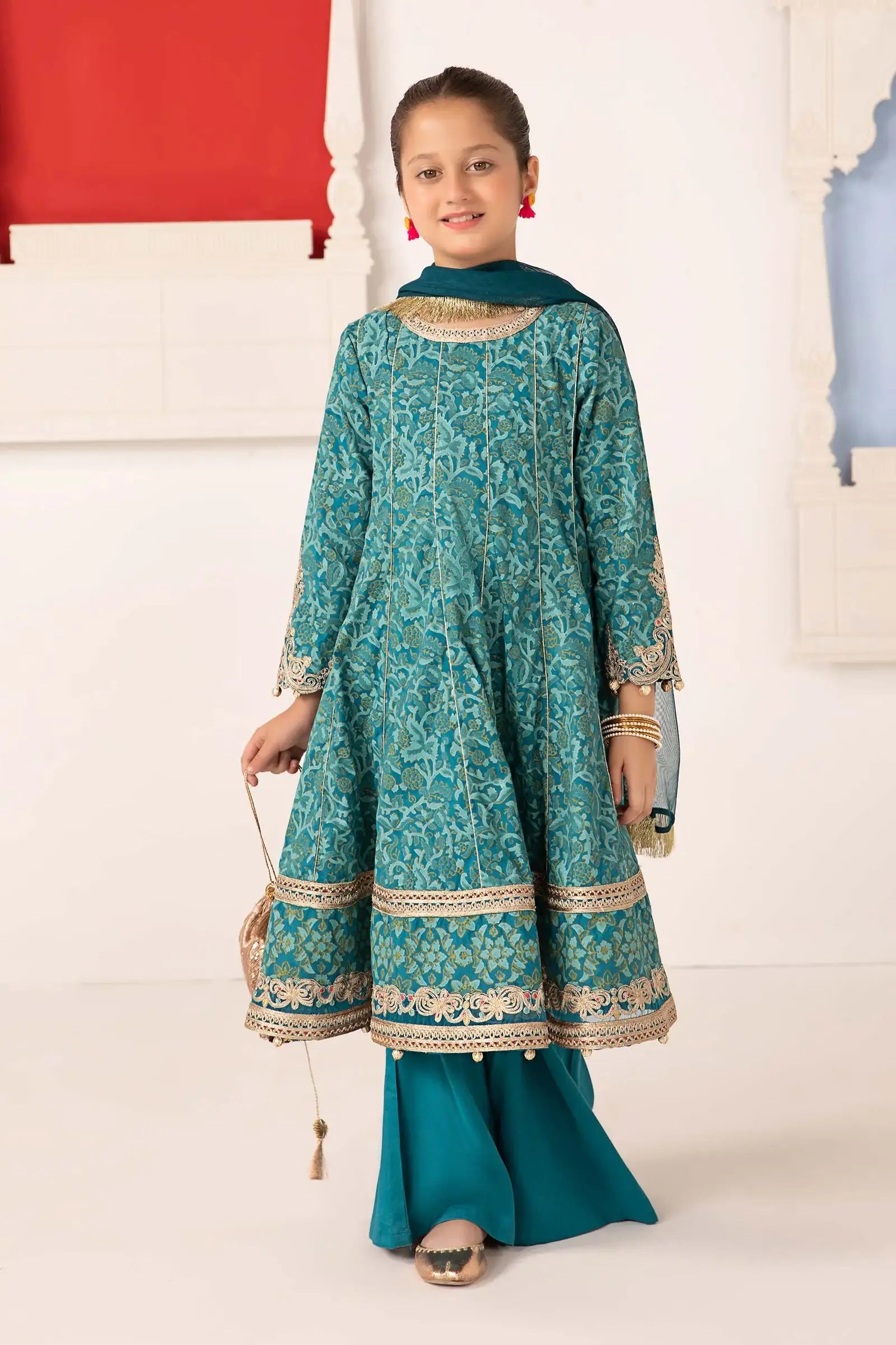 Maria B | Girls | MKS-EA24-05 (Teal) -  Maria B Maria B Kids - Original Designer Dress - House of Maryam