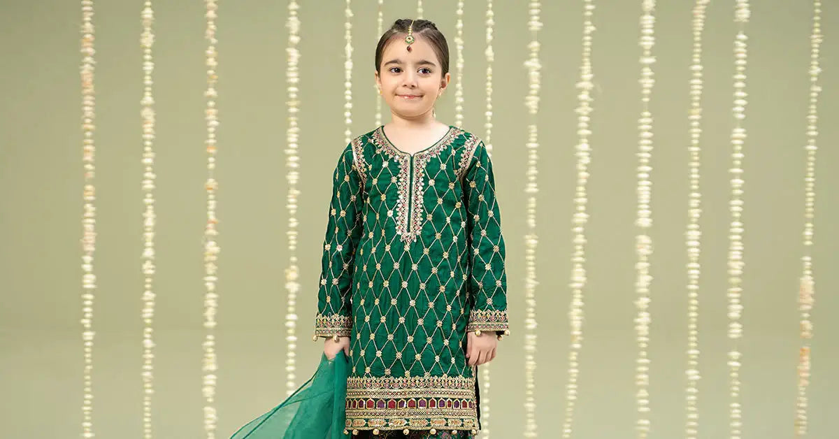 Maria B | Girls | MKS-W24-28 (Green) -  Maria B Maria B Kids - Original Designer Dress - House of Maryam