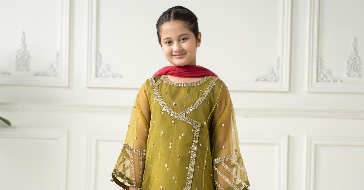 Maria B | Girls | MKS-EF25-11 (Olive Green) -  Maria B Maria B Kids - Original Designer Dress - House of Maryam