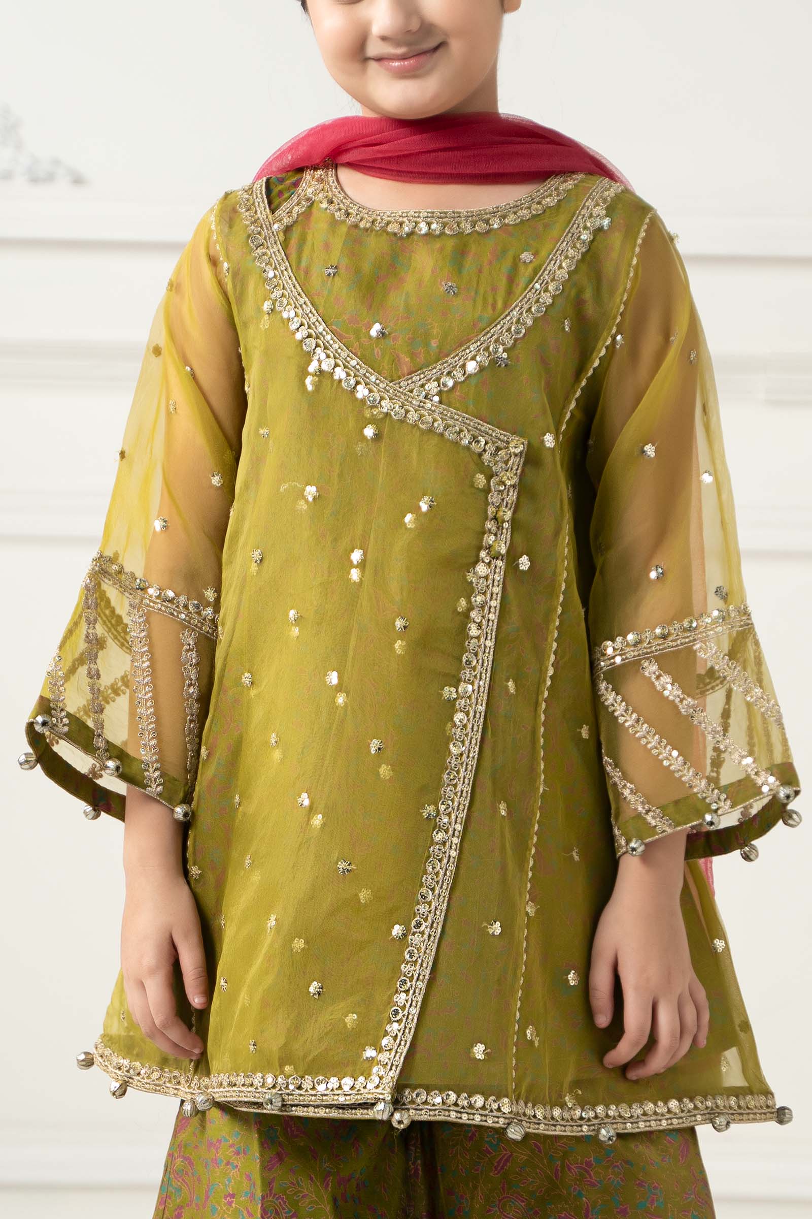 Maria B | Girls | MKS-EF25-11 (Olive Green) -  Maria B Maria B Kids - Original Designer Dress - House of Maryam