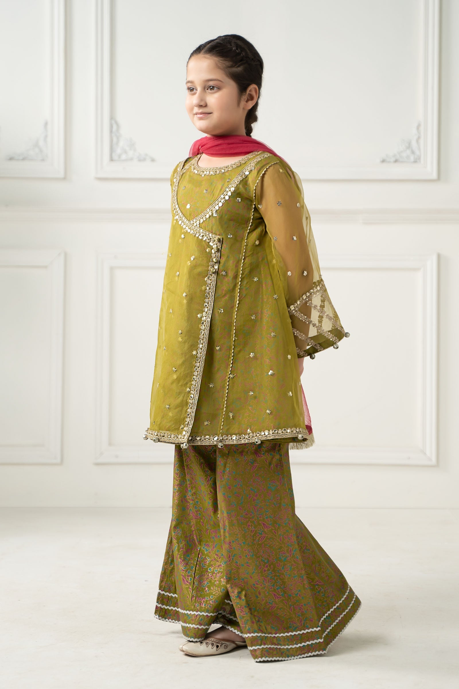 Maria B | Girls | MKS-EF25-11 (Olive Green) -  Maria B Maria B Kids - Original Designer Dress - House of Maryam