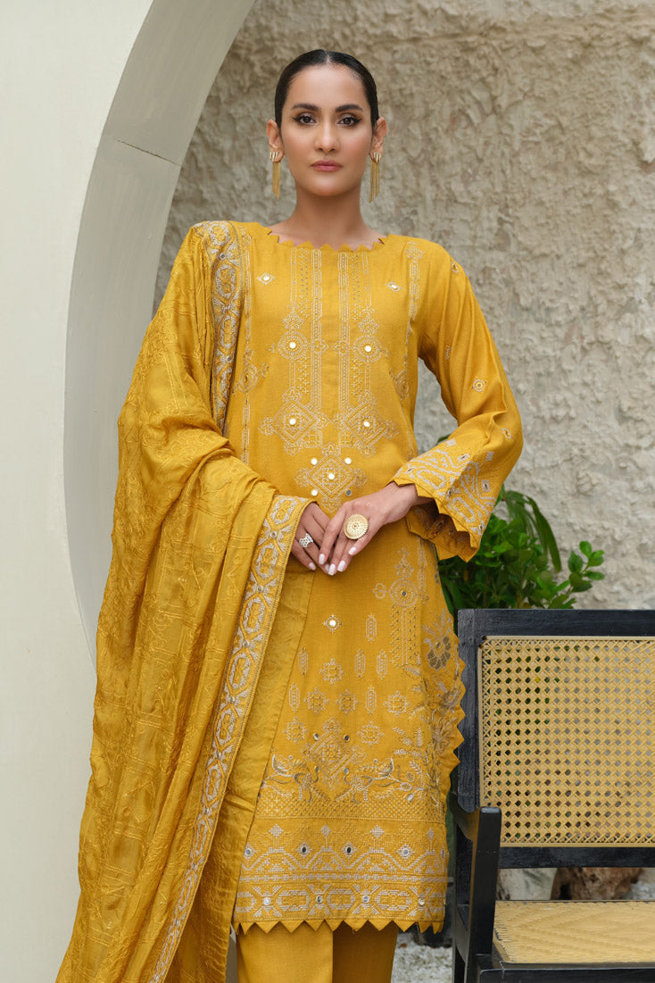 Marjjan | Aangan Embroidered Viscose | SKC-100 (MUSTARD) - Official Marjjan - Agha Fabrics UK