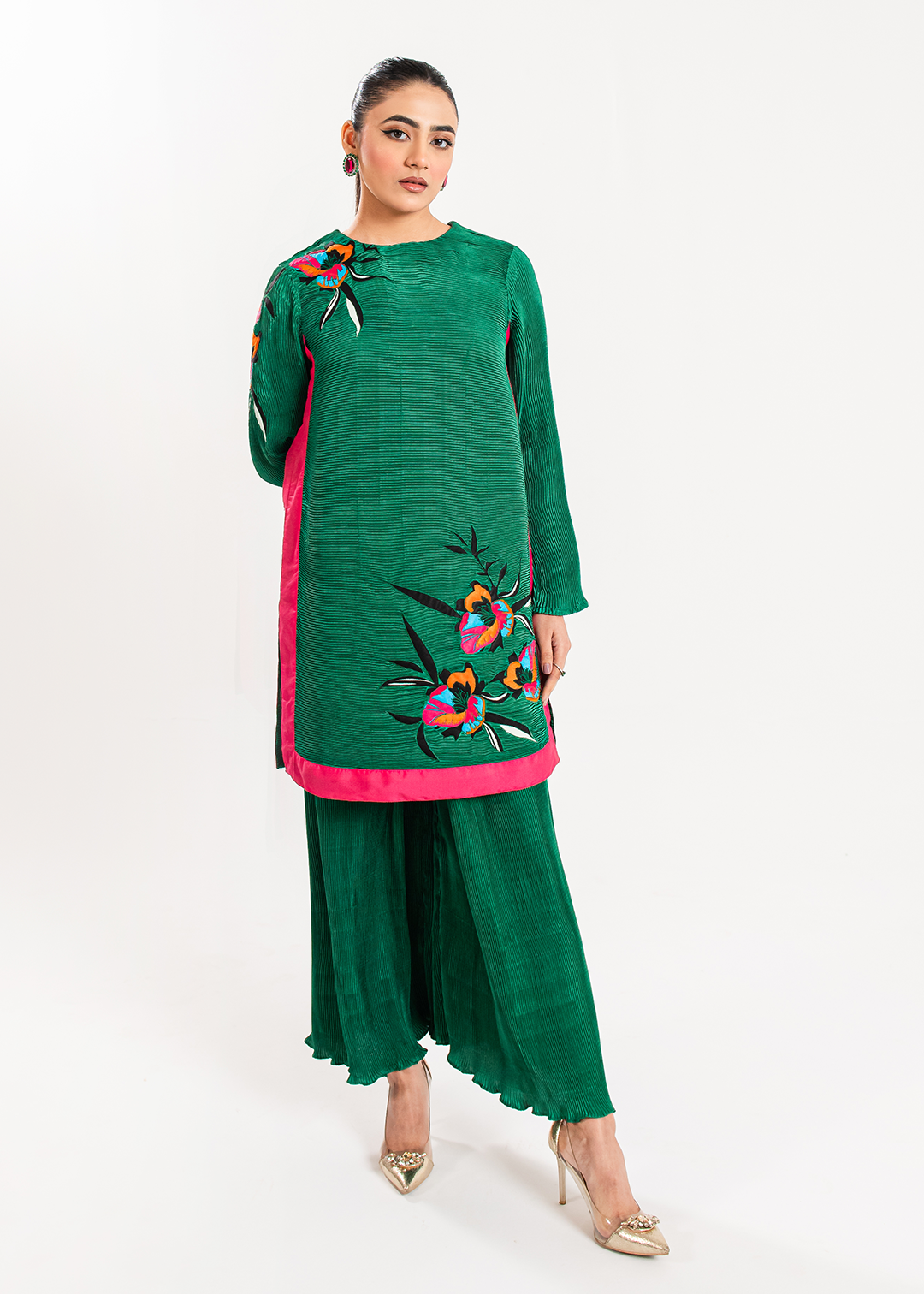 Maria Osama Khan | Claire Pleated Silk | Ivy - Official Maria Osama Khan - Agha Fabrics UK