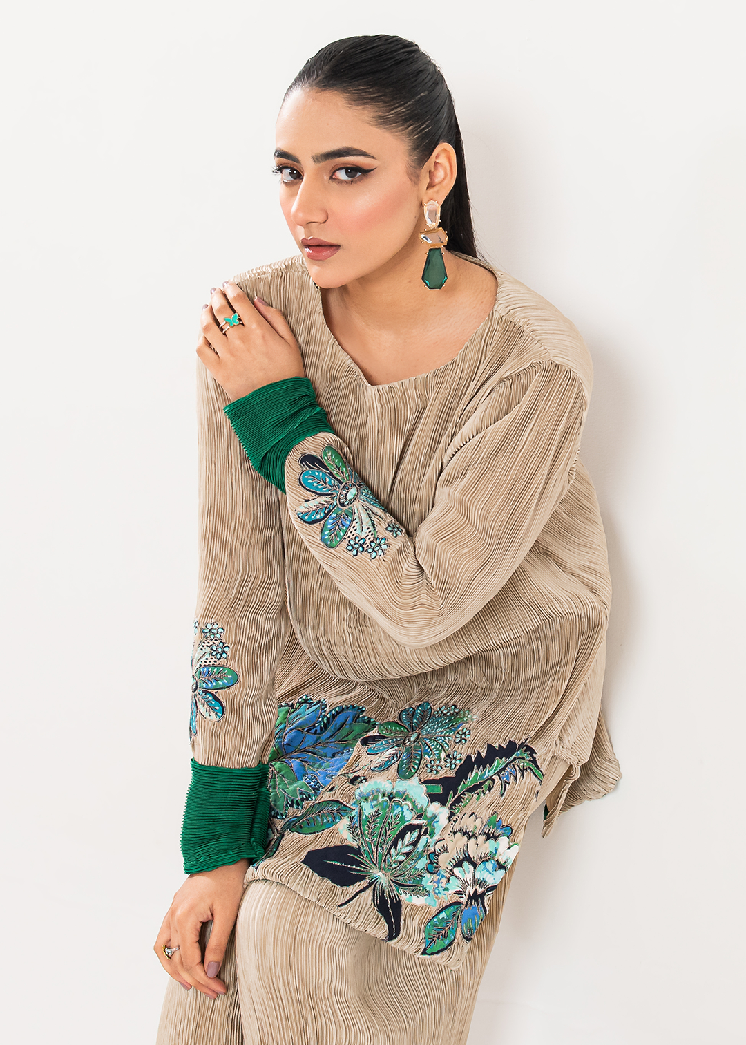Maria Osama Khan | Claire Pleated Silk | Stardust - Official Maria Osama Khan - Agha Fabrics UK
