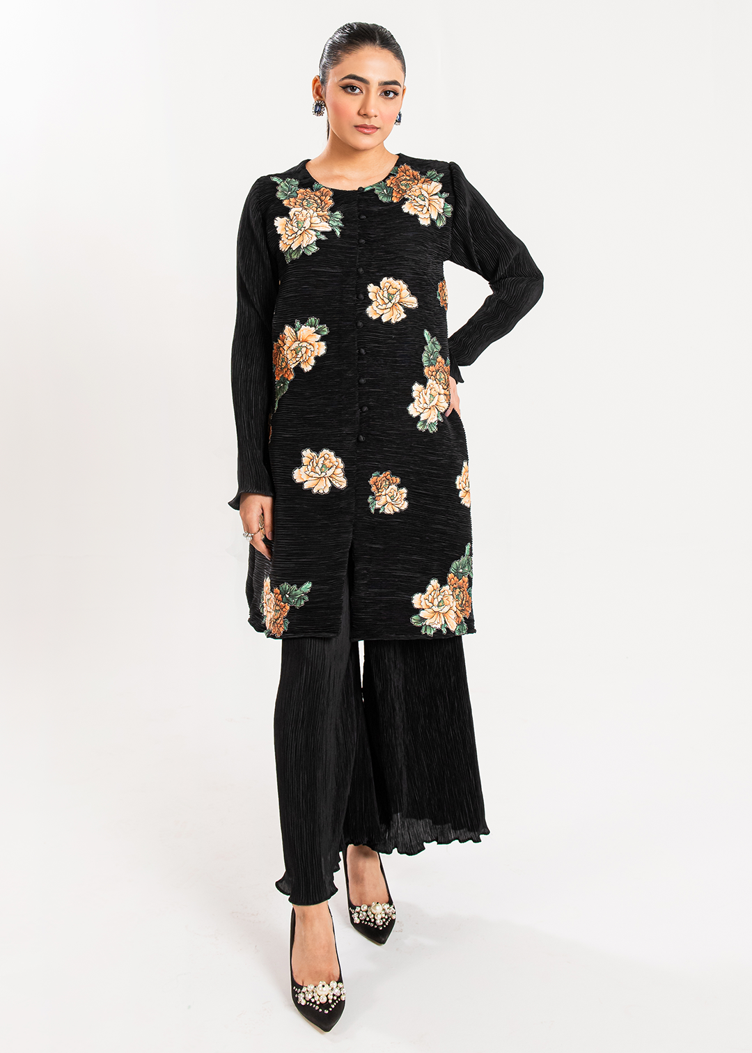 Maria Osama Khan | Claire Pleated Silk | Twilight - Official Maria Osama Khan - Agha Fabrics UK