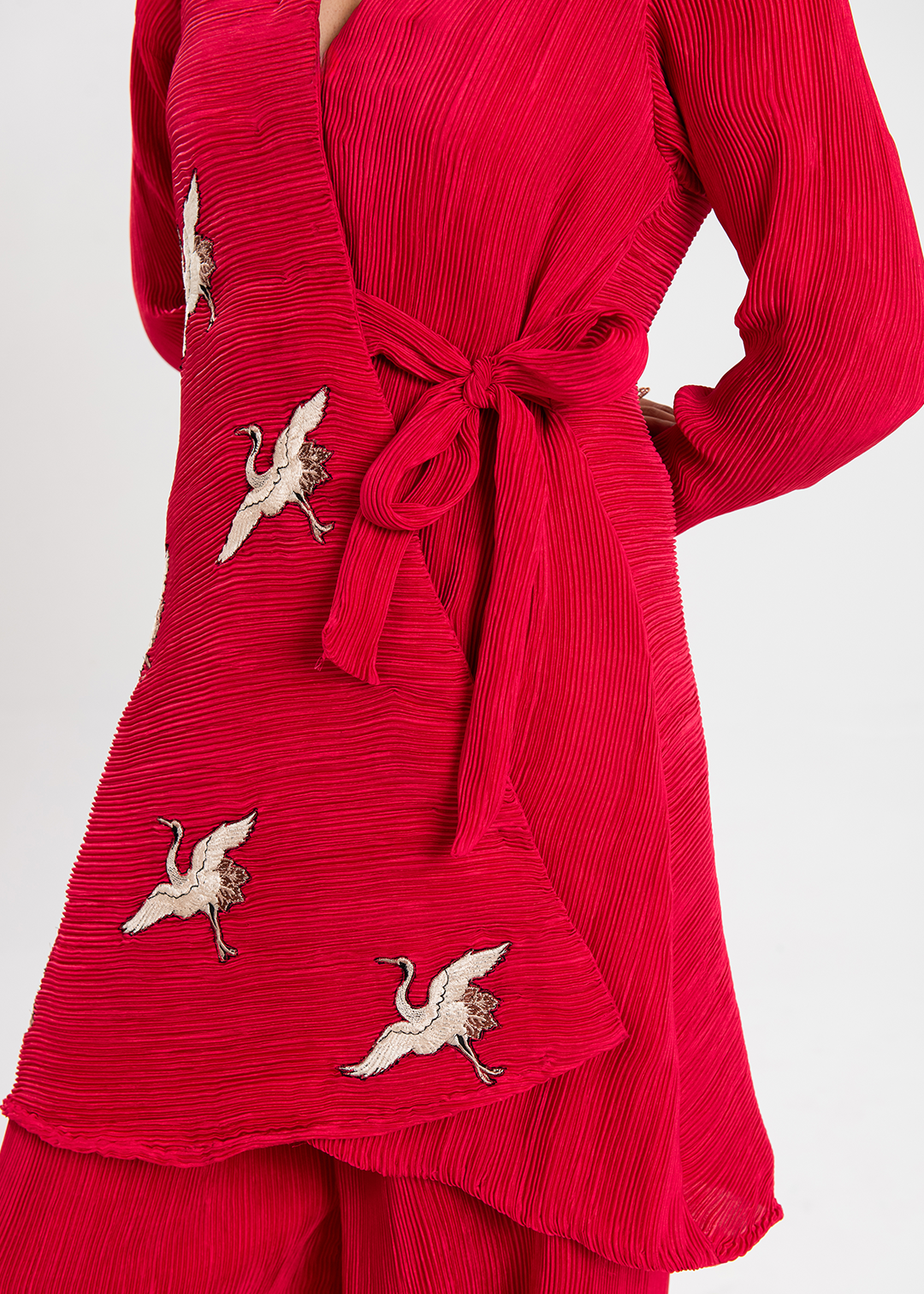 Maria Osama Khan | Claire Pleated Silk | Scarlet - Official Maria Osama Khan - Agha Fabrics UK