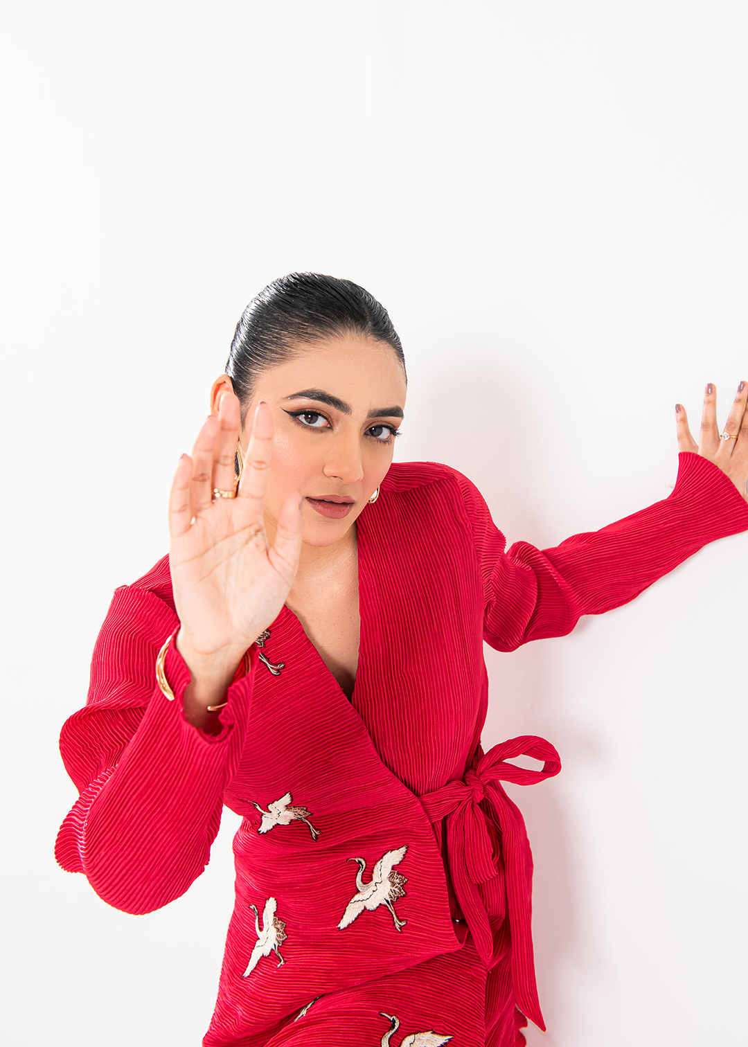 Maria Osama Khan | Claire Pleated Silk | Scarlet - Official Maria Osama Khan - Agha Fabrics UK