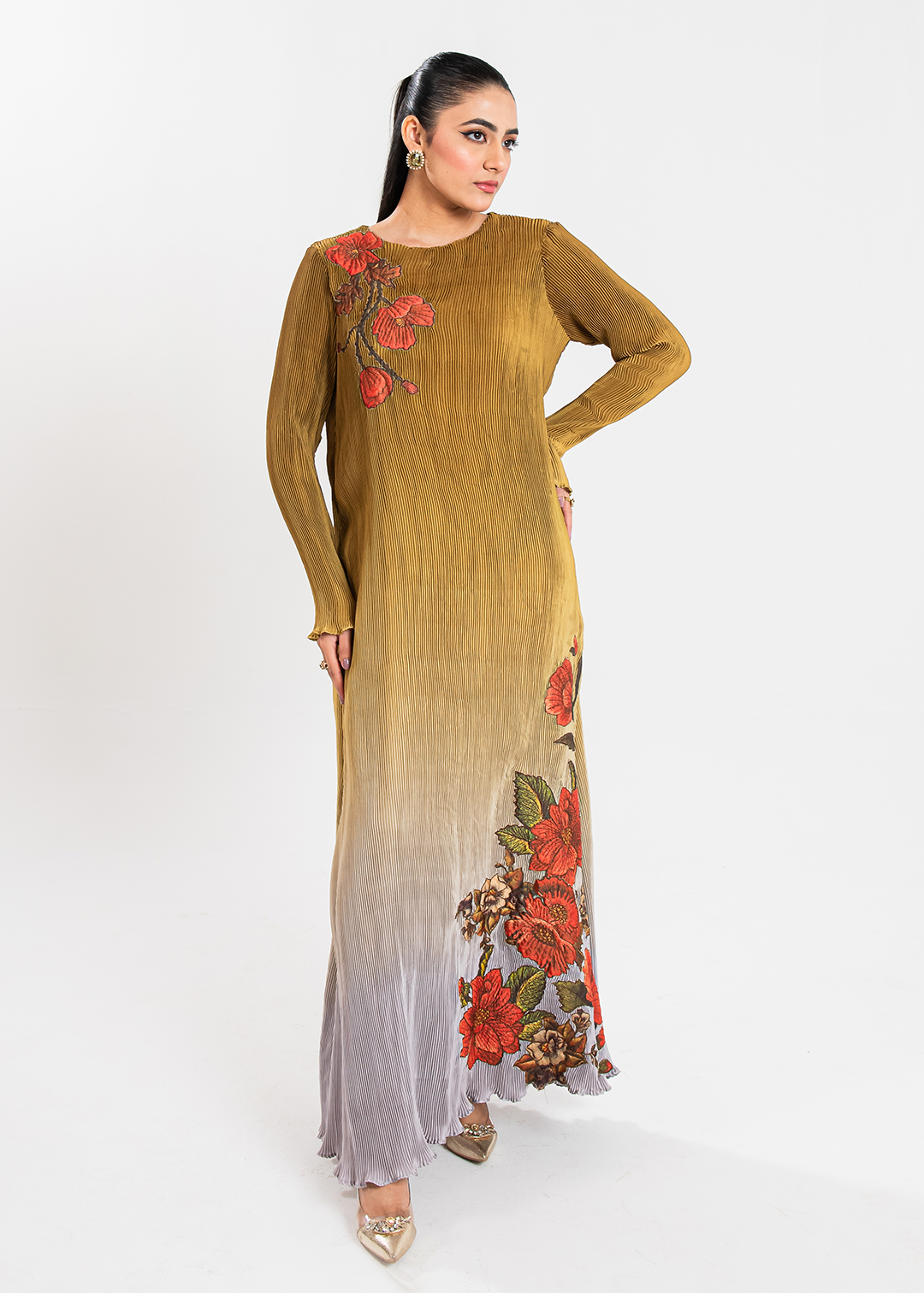 Maria Osama Khan | Claire Pleated Silk | Honeycomb - Official Maria Osama Khan - Agha Fabrics UK
