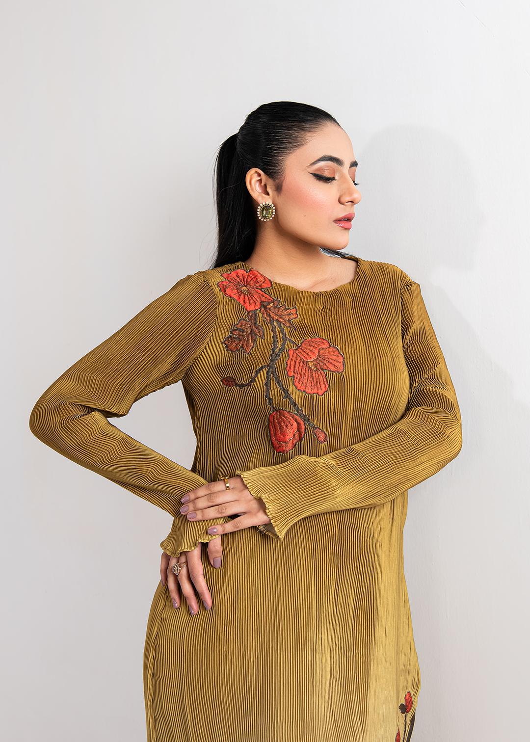Maria Osama Khan | Claire Pleated Silk | Honeycomb - Official Maria Osama Khan - Agha Fabrics UK