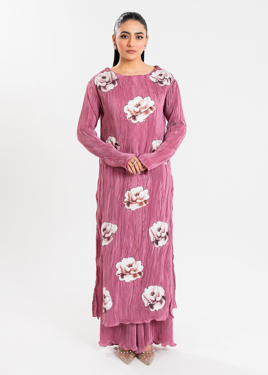 Maria Osama Khan | Claire Pleated Silk | Rosy - Official Maria Osama Khan - Agha Fabrics UK