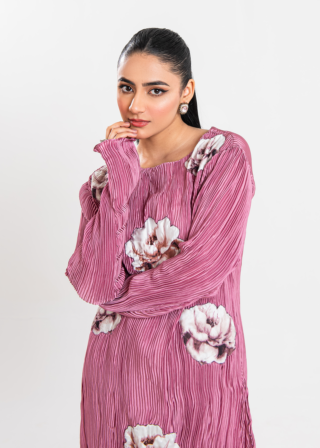 Maria Osama Khan | Claire Pleated Silk | Rosy - Official Maria Osama Khan - Agha Fabrics UK