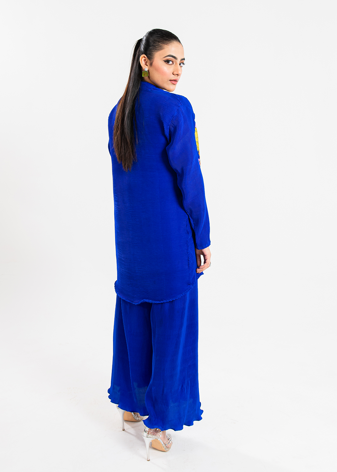 Maria Osama Khan | Claire Pleated Silk | Azure -  Maria Osama Khan Formal -  Agha Fabrics