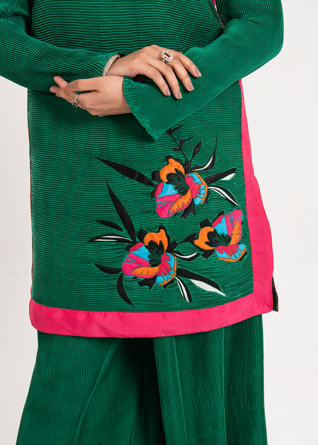 Maria Osama Khan | Claire Pleated Silk | Ivy - Official Maria Osama Khan - Agha Fabrics UK