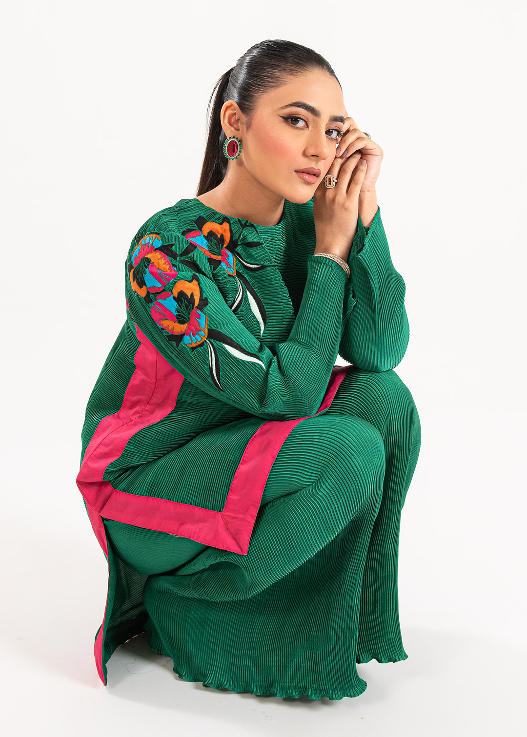 Maria Osama Khan | Claire Pleated Silk | Ivy - Official Maria Osama Khan - Agha Fabrics UK