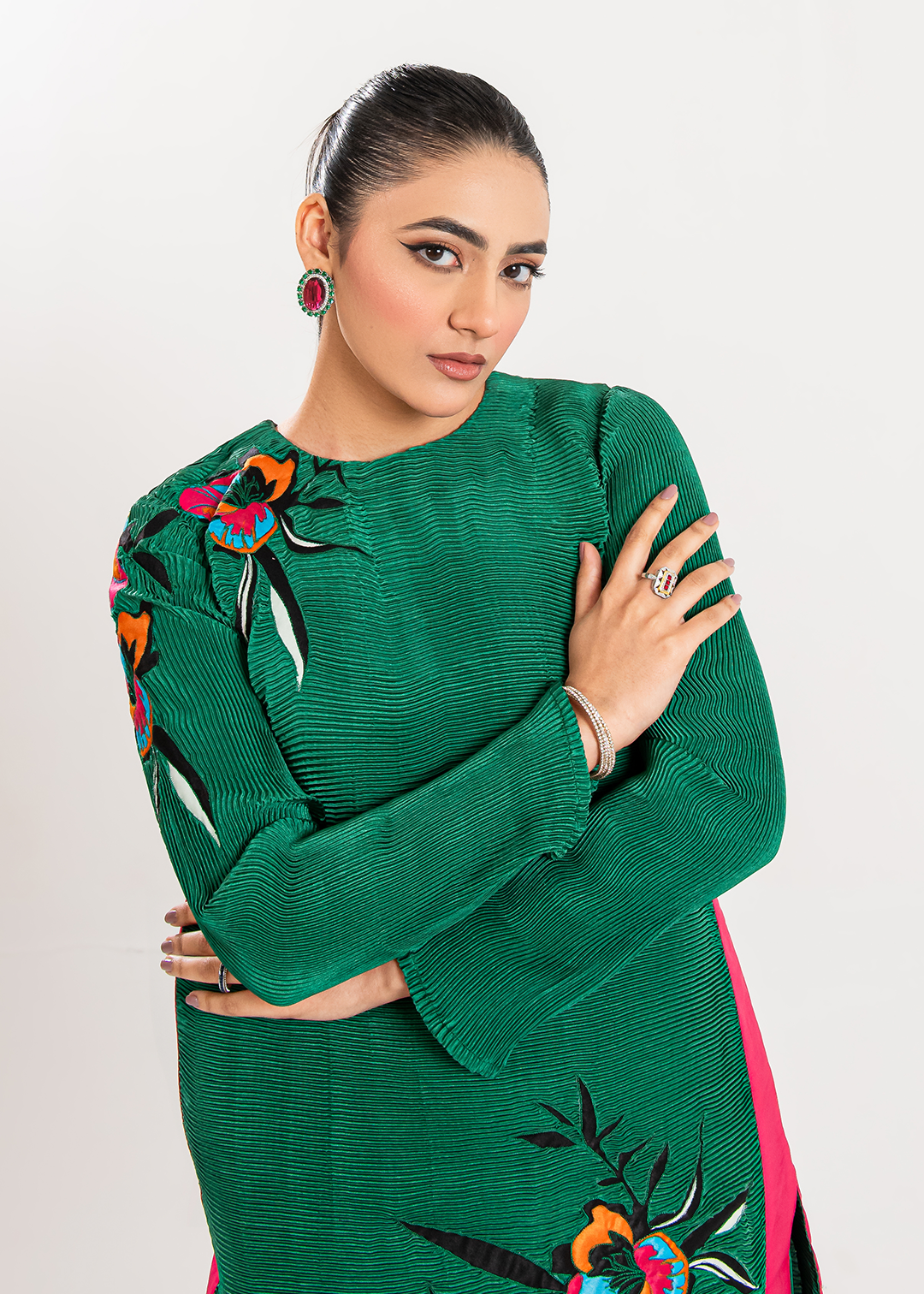 Maria Osama Khan | Claire Pleated Silk | Ivy - Official Maria Osama Khan - Agha Fabrics UK