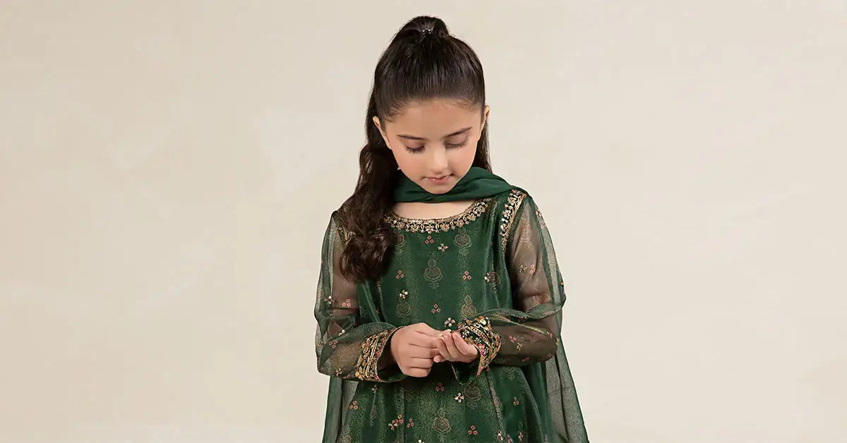 Maria B | Girls | MKS-W24-01 (Green) -  Maria B Maria B Kids - Original Designer Dress - House of Maryam