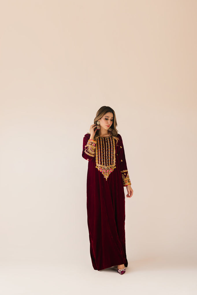 Sammy K | Velvet Festive Edit | Maroon Maxi velvet Outfit