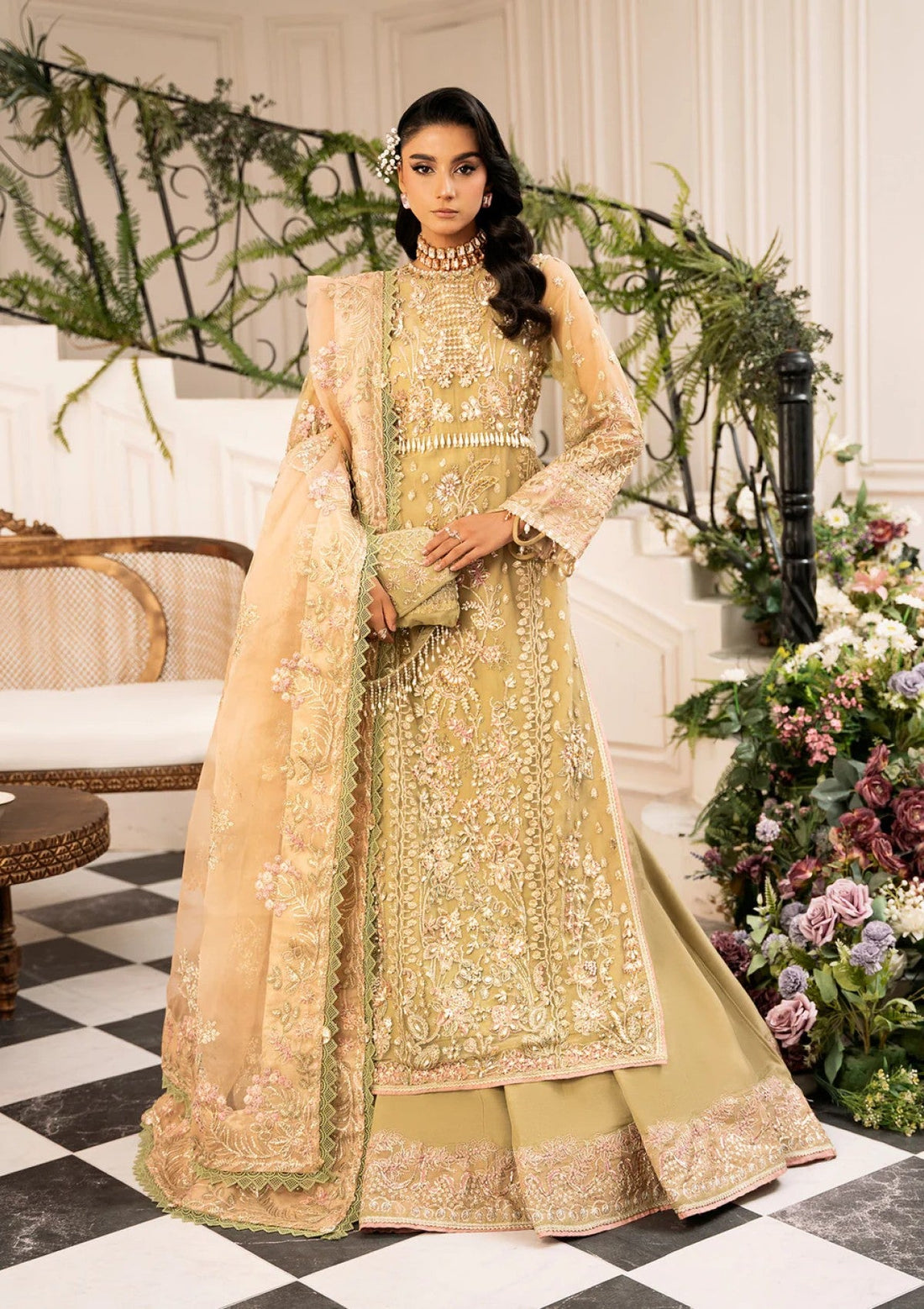 Formal Collection - Inayat - Luxury Wedding - ILW24#01 - BREWING MATCHA - Official Inayat - Agha Fabrics UK