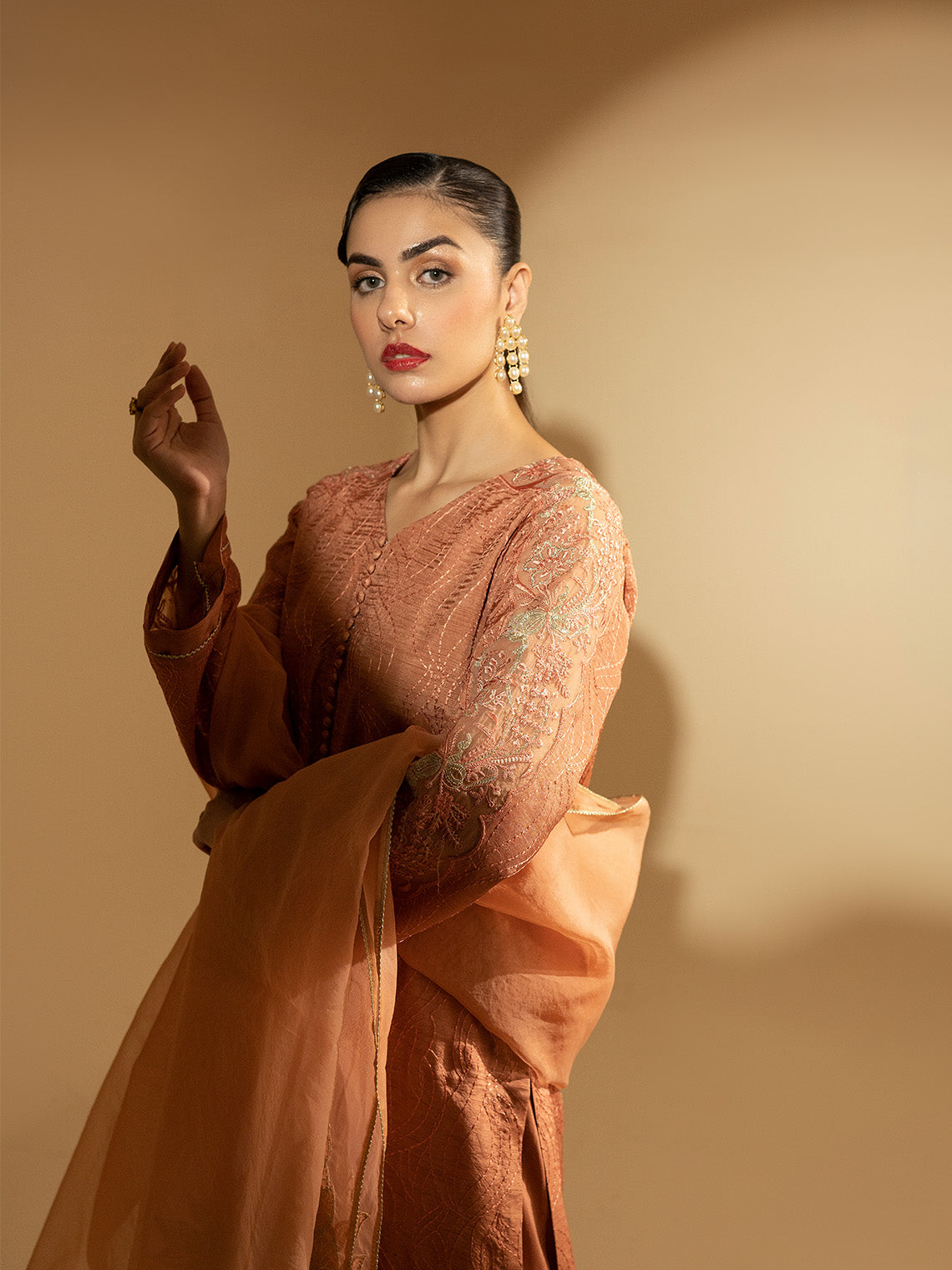 Fozia Khalid | Eid Edit 24 | Peach Hues - Official Fozia Khalid - Agha Fabrics UK