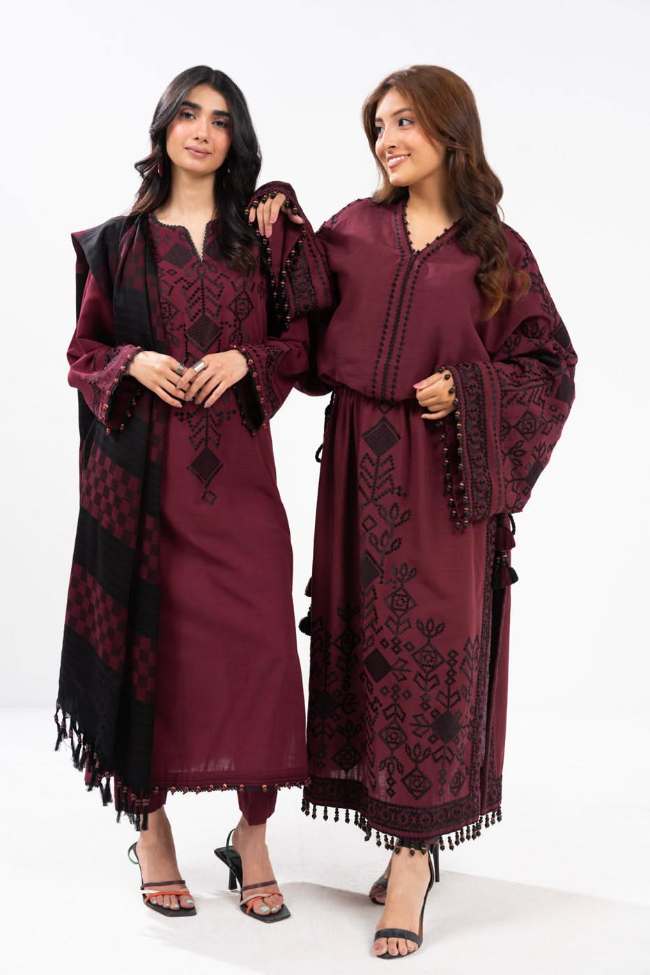 Winter Collection - Al Karam - Unstitched 24 - FW-28-24-MAROON - Official Al Karam - Agha Fabrics UK