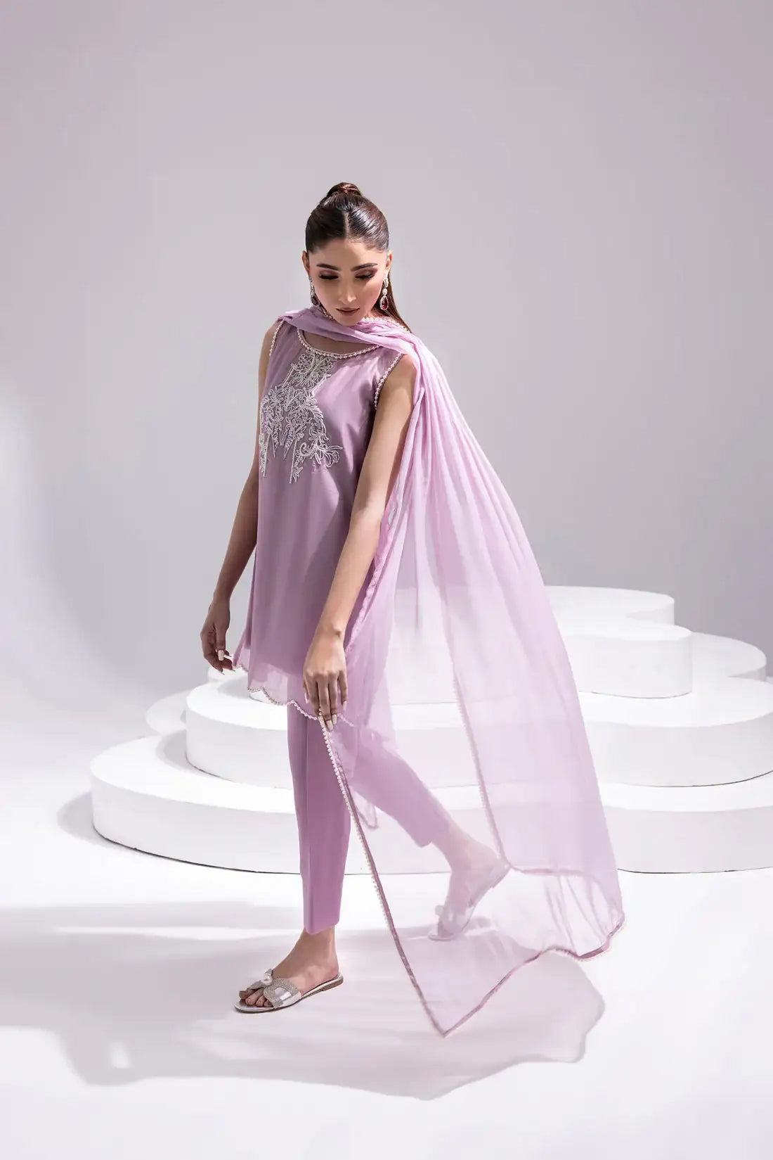 Amani | Aira Festive Wear | ZEEN ÃÂ¢- Hand Embellished Short Shirt with Slim Fit Shalwar & Chiffon Dupatta - Official Amani - Agha Fabrics UK