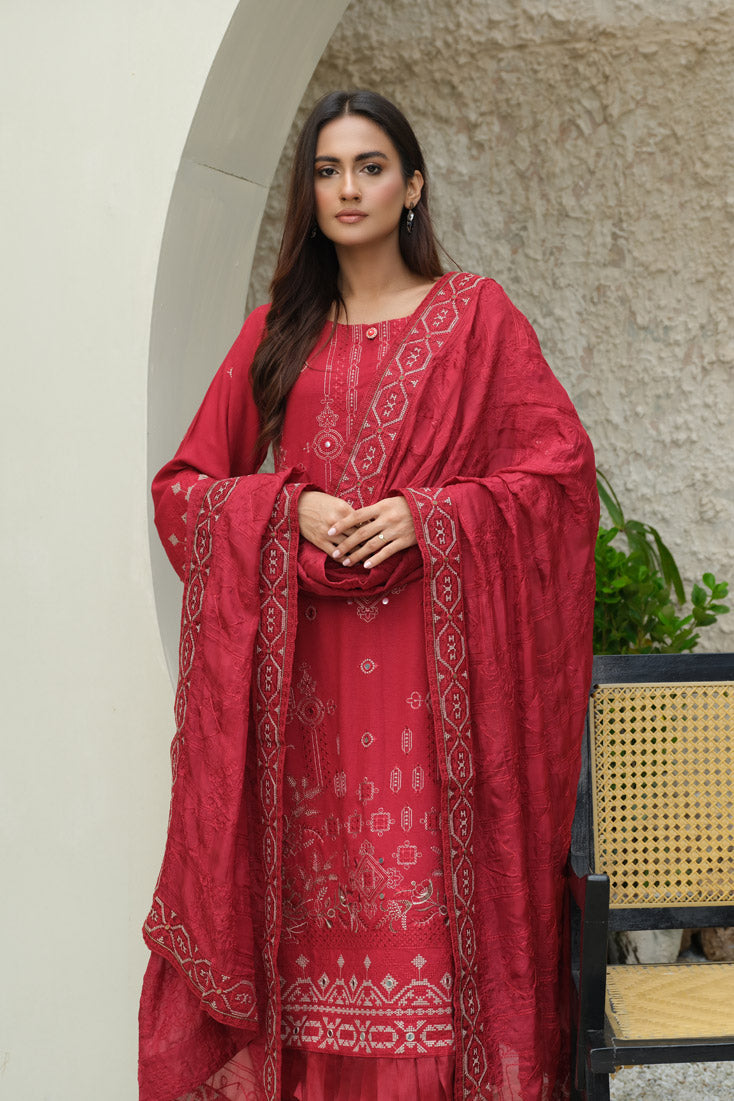 Marjjan | Aangan Embroidered Viscose | SKC-100 (RED) - Official Marjjan - Agha Fabrics UK