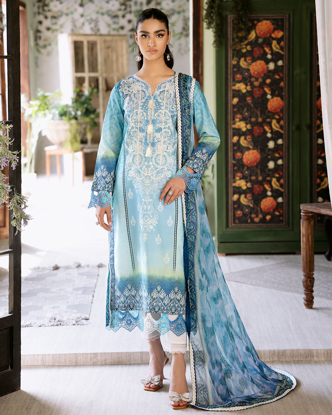 Roheenaz | Flora Printed Lawn | Azure
