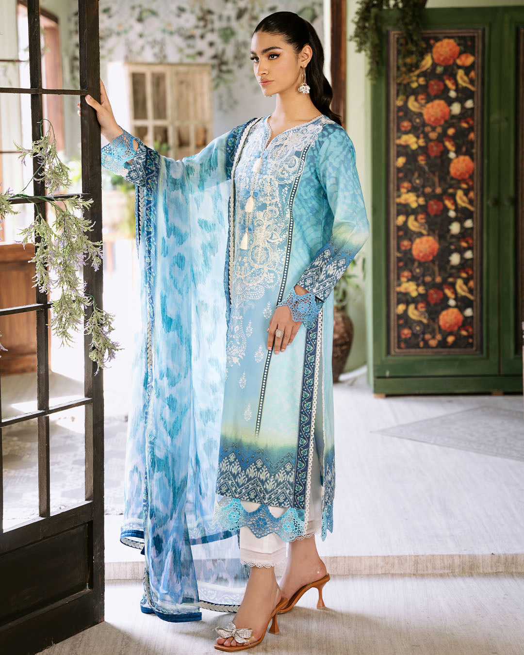 Roheenaz | Flora Printed Lawn | Azure