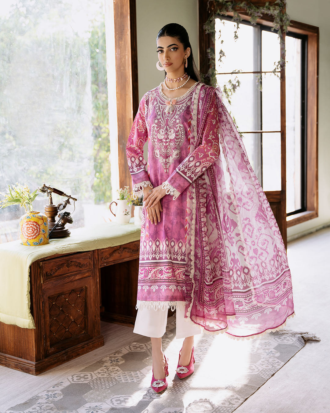 Roheenaz | Flora Printed Lawn | Amaranth