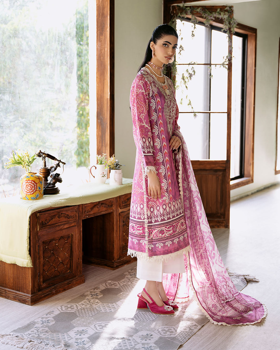 Roheenaz | Flora Printed Lawn | Amaranth