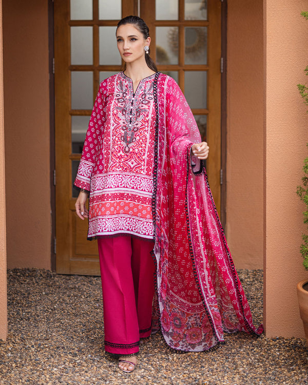 Roheenaz | Azalea Printed Lawn 24 | Coral Cascade