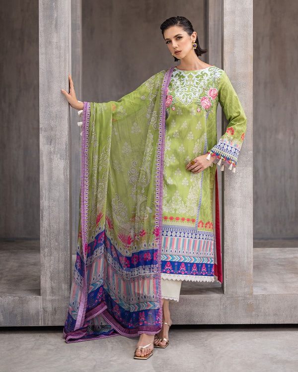 Roheenaz | Azalea Printed Lawn 24 | Serene Seafoam
