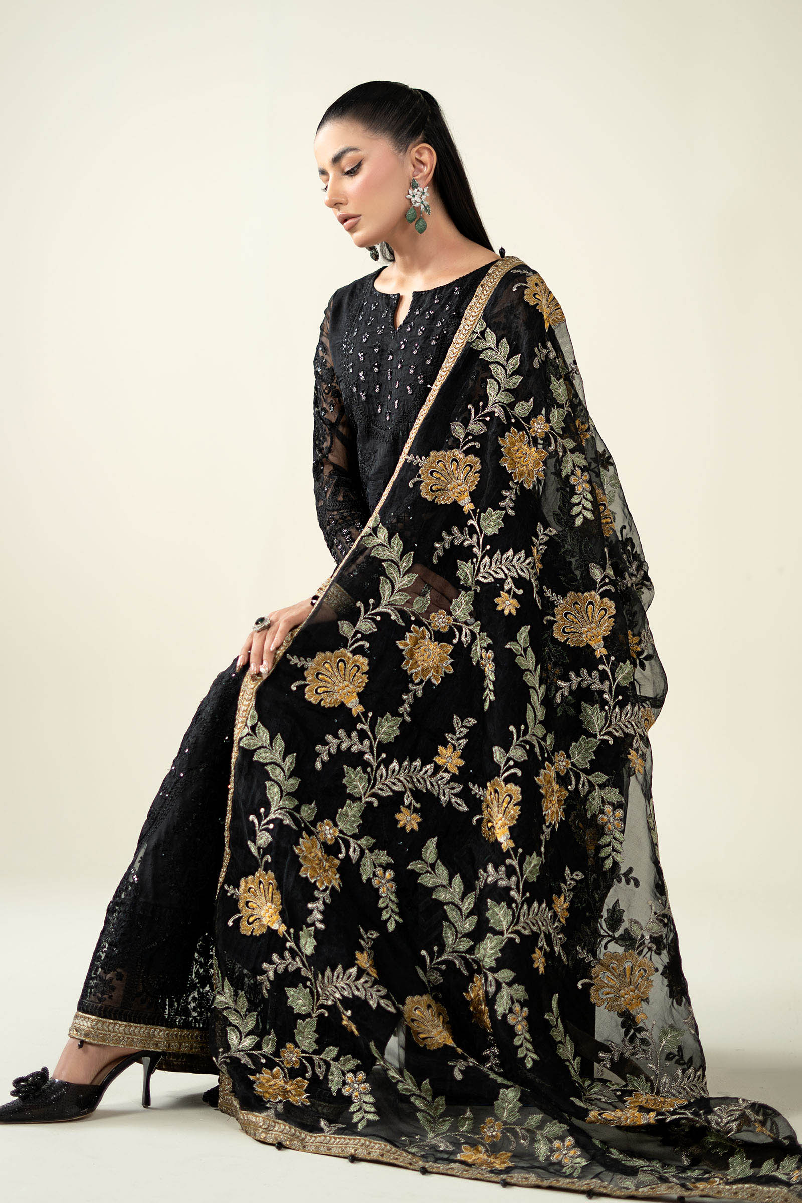 Maria B | Pre Fall Dresses | 3 Piece Embroidered Suit Black - Official Maria B - Agha Fabrics UK