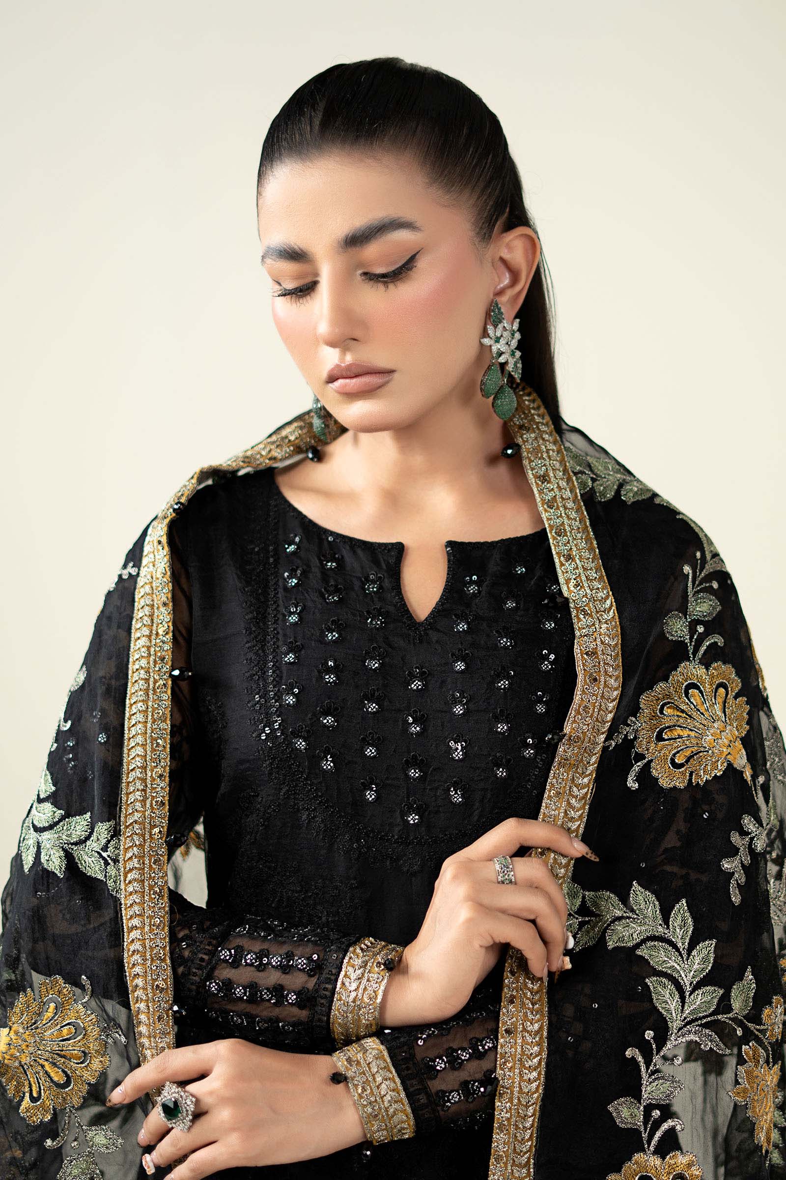Maria B | Pre Fall Dresses | 3 Piece Embroidered Suit Black - Official Maria B - Agha Fabrics UK