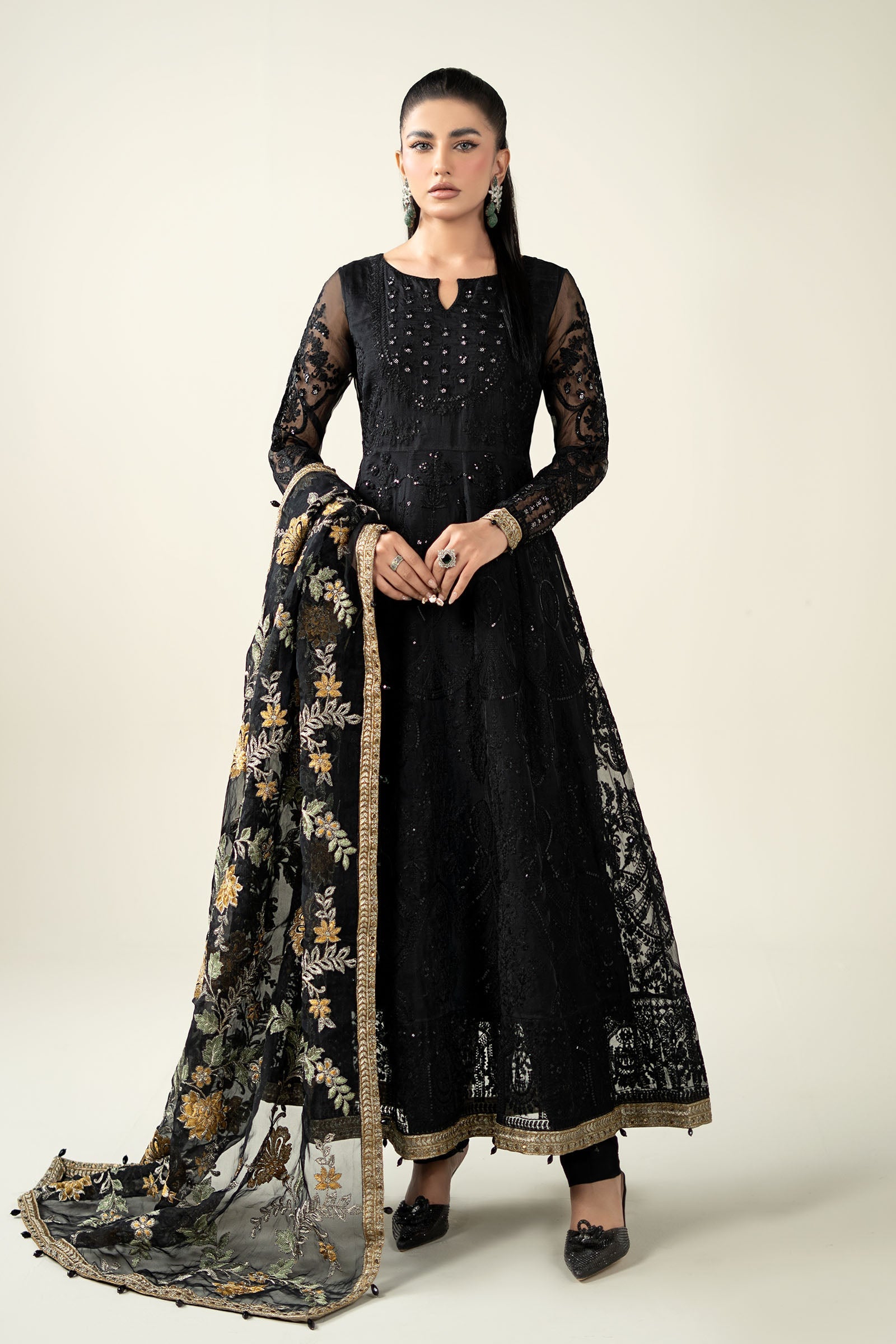 Maria B | Pre Fall Dresses | 3 Piece Embroidered Suit Black - Official Maria B - Agha Fabrics UK