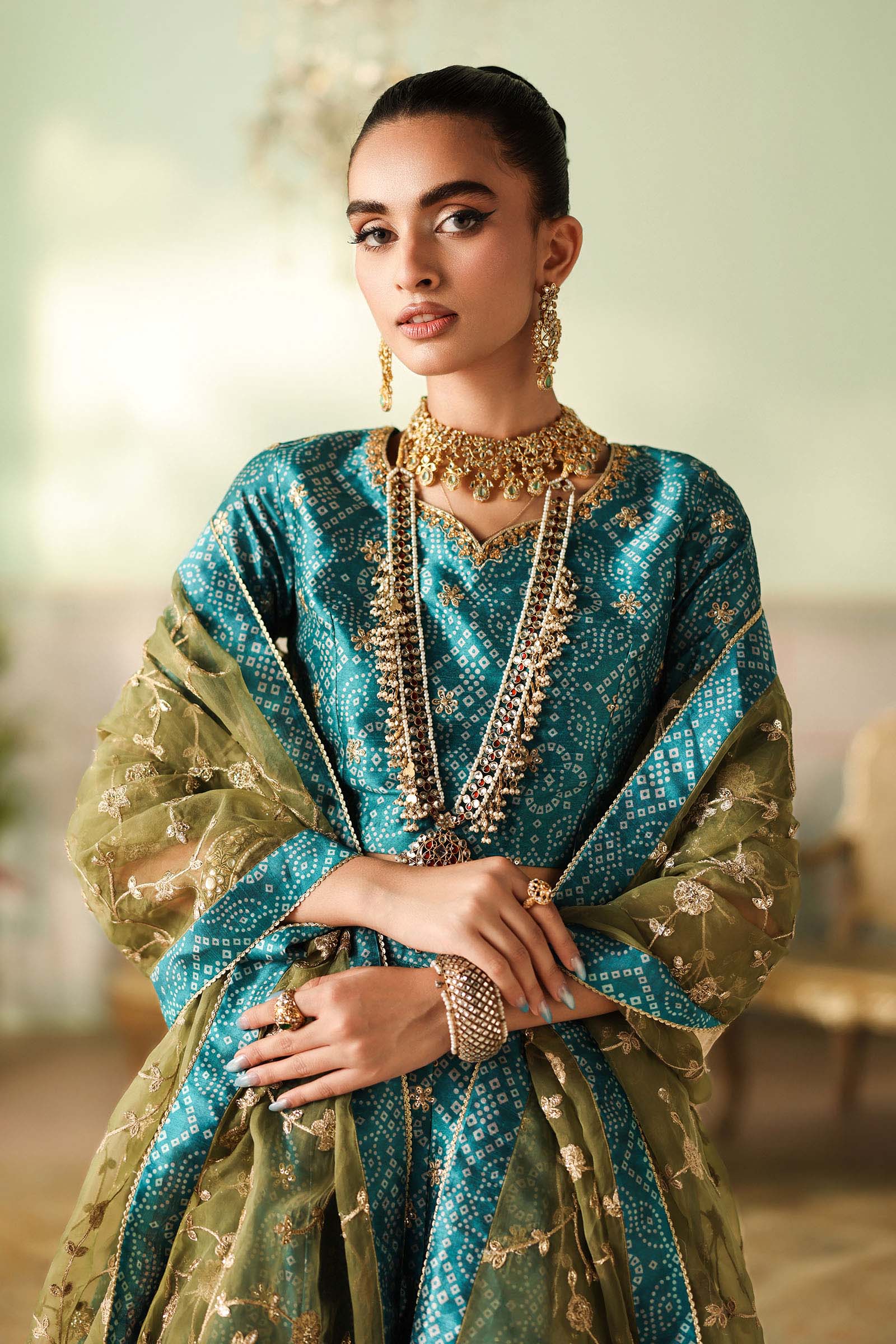 Maria B | Pre Fall Dresses | 3 Piece Embroidered Raw Silk Suit Teal Green - Official Maria B - Agha Fabrics UK