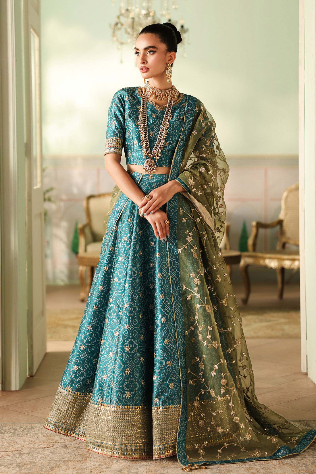 Maria B | Pre Fall Dresses | 3 Piece Embroidered Raw Silk Suit Teal Green - Official Maria B - Agha Fabrics UK