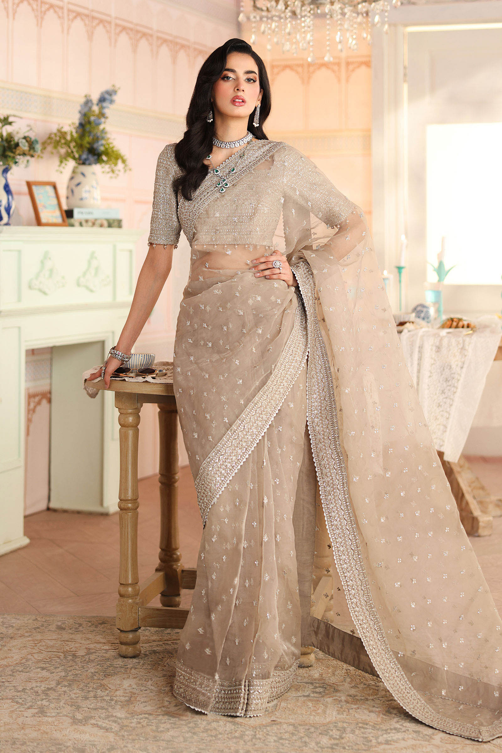 Maria B | Pre Fall Dresses | Embroidered Raw Silk Saree II - Official Maria B - Agha Fabrics UK