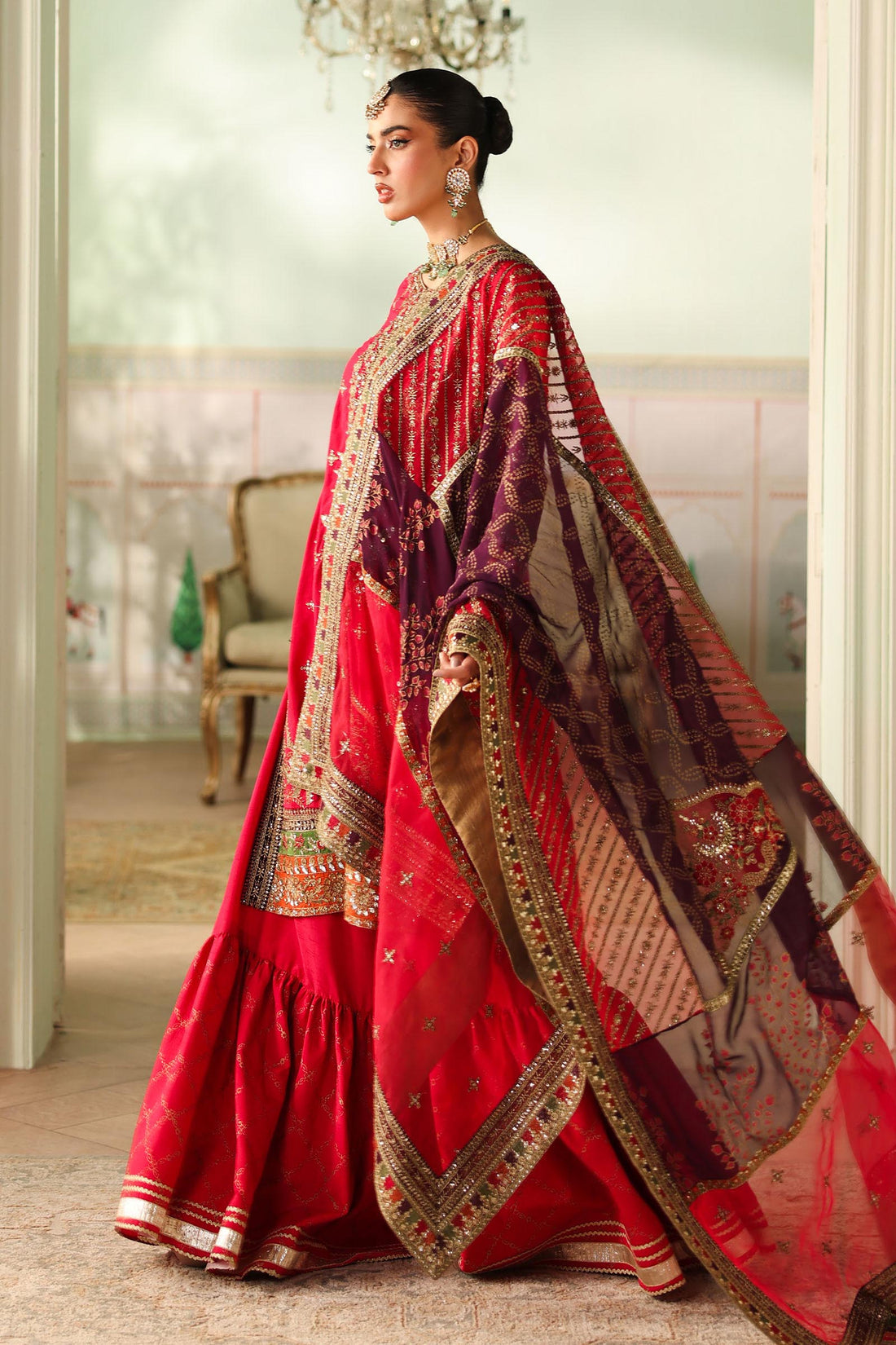 Maria B | Pre Fall Dresses | 3 Piece Embroidered Bamber Raw Silk Suit Carrot Pink - Official Maria B - Agha Fabrics UK