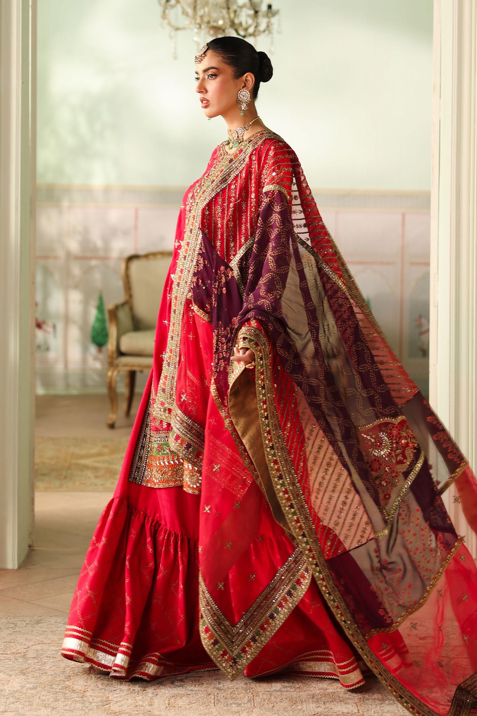 Maria B | Pre Fall Dresses | 3 Piece Embroidered Bamber Raw Silk Suit Carrot Pink - Official Maria B - Agha Fabrics UK