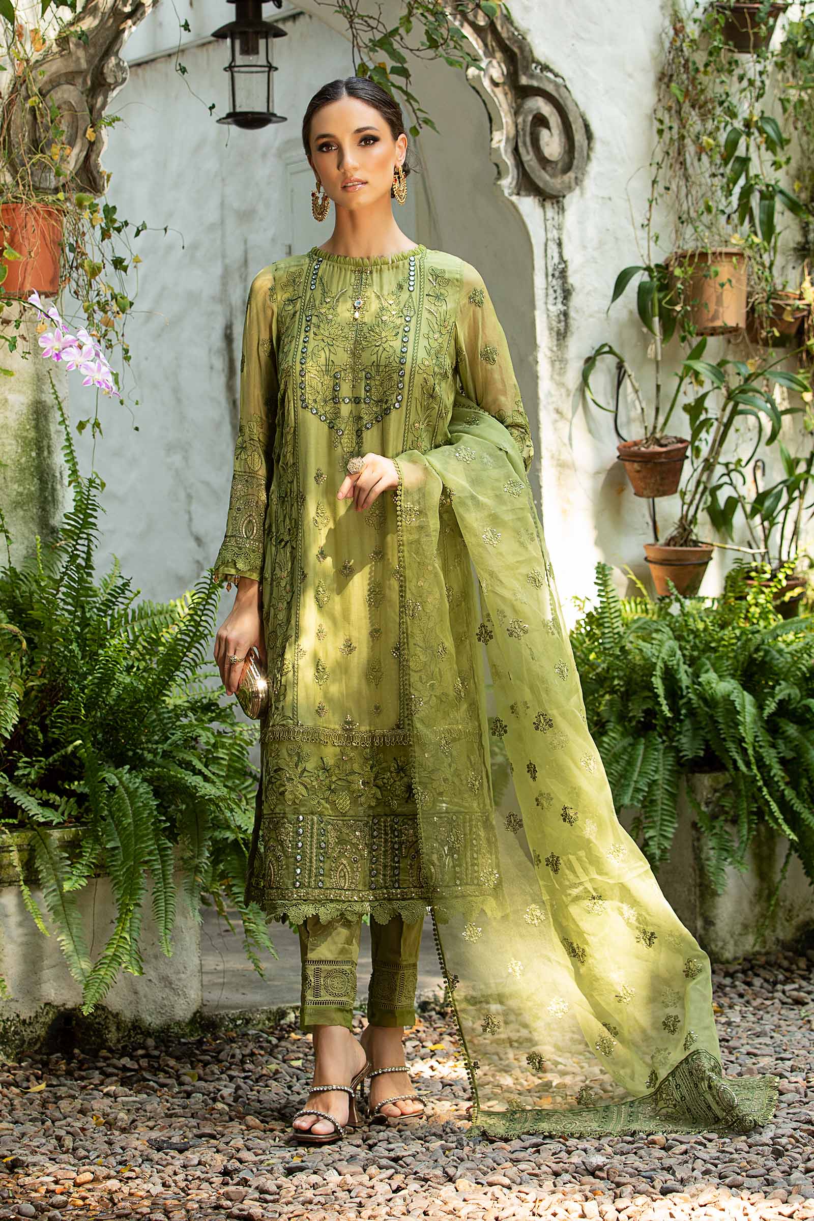 Maria B | Pre Fall Dresses | 3 Piece Embroidered Suit Grape Green - Official Maria B - Agha Fabrics UK