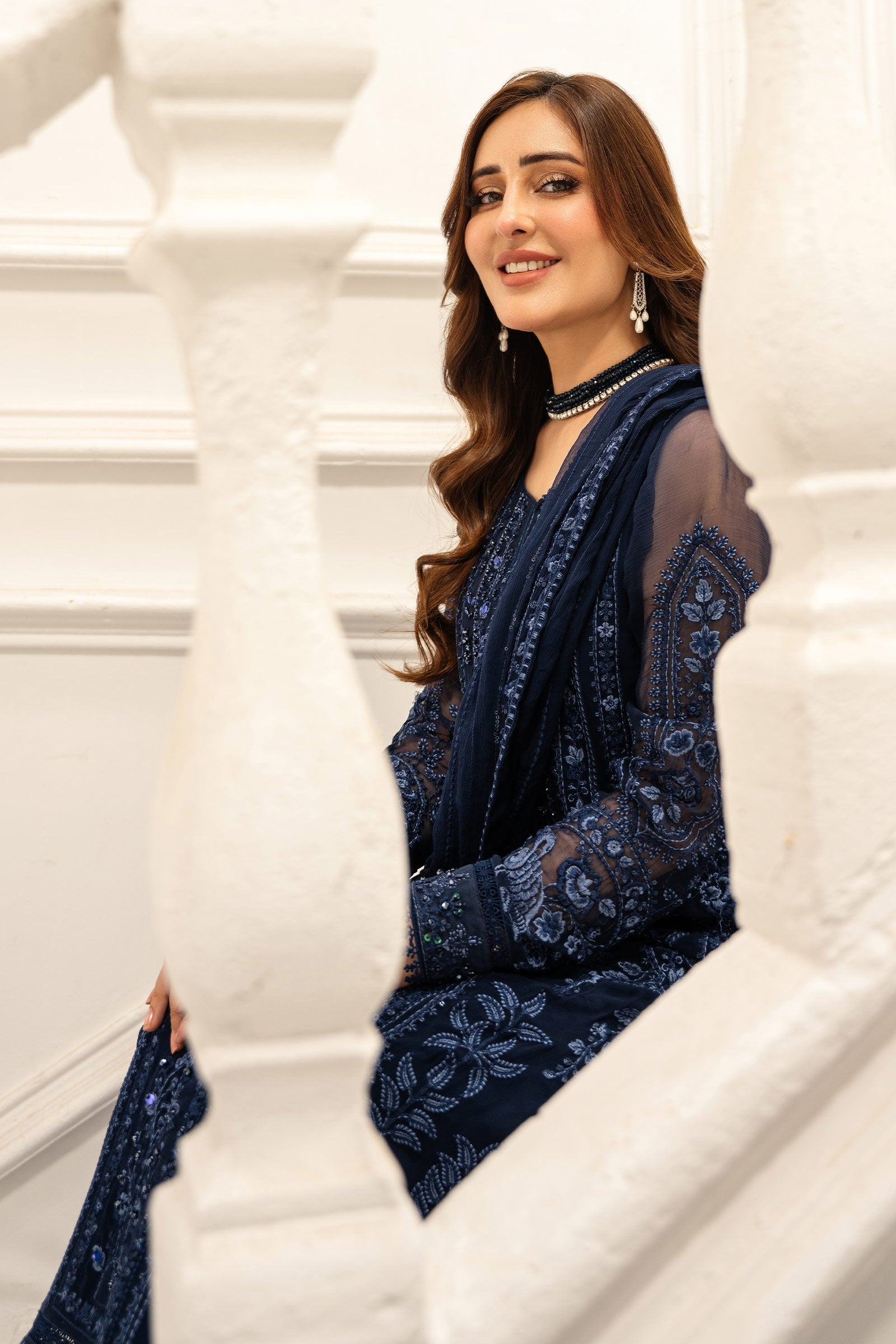 Maria B | Pre Fall Dresses | 3 Piece Embroidered Chiffon Suit RR - Official Maria B - Agha Fabrics UK