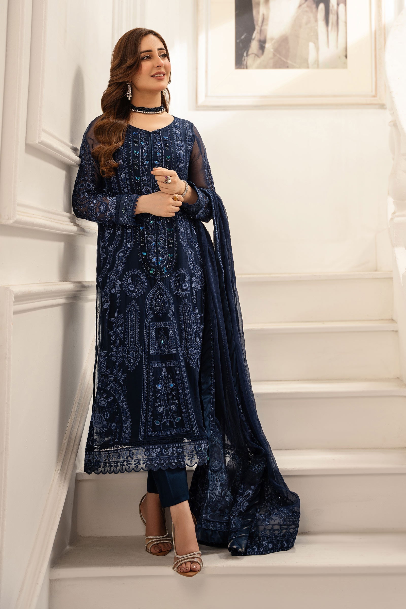 Maria B | Pre Fall Dresses | 3 Piece Embroidered Chiffon Suit RR - Official Maria B - Agha Fabrics UK