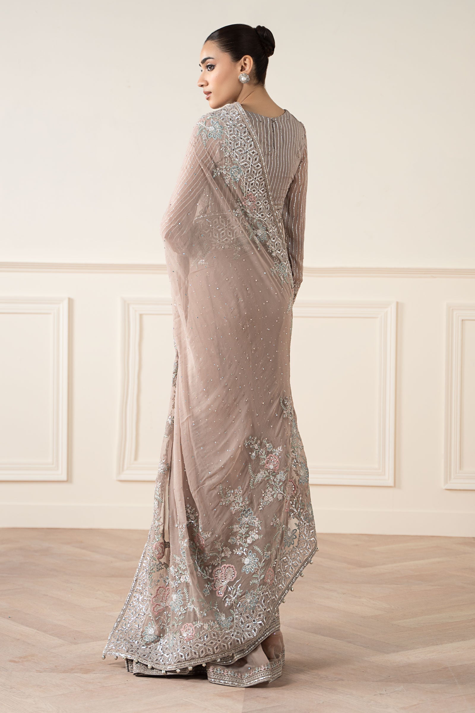 Maria B | Pre Fall Dresses | Embroidered Chiffon Saree FF - Official Maria B - Agha Fabrics UK